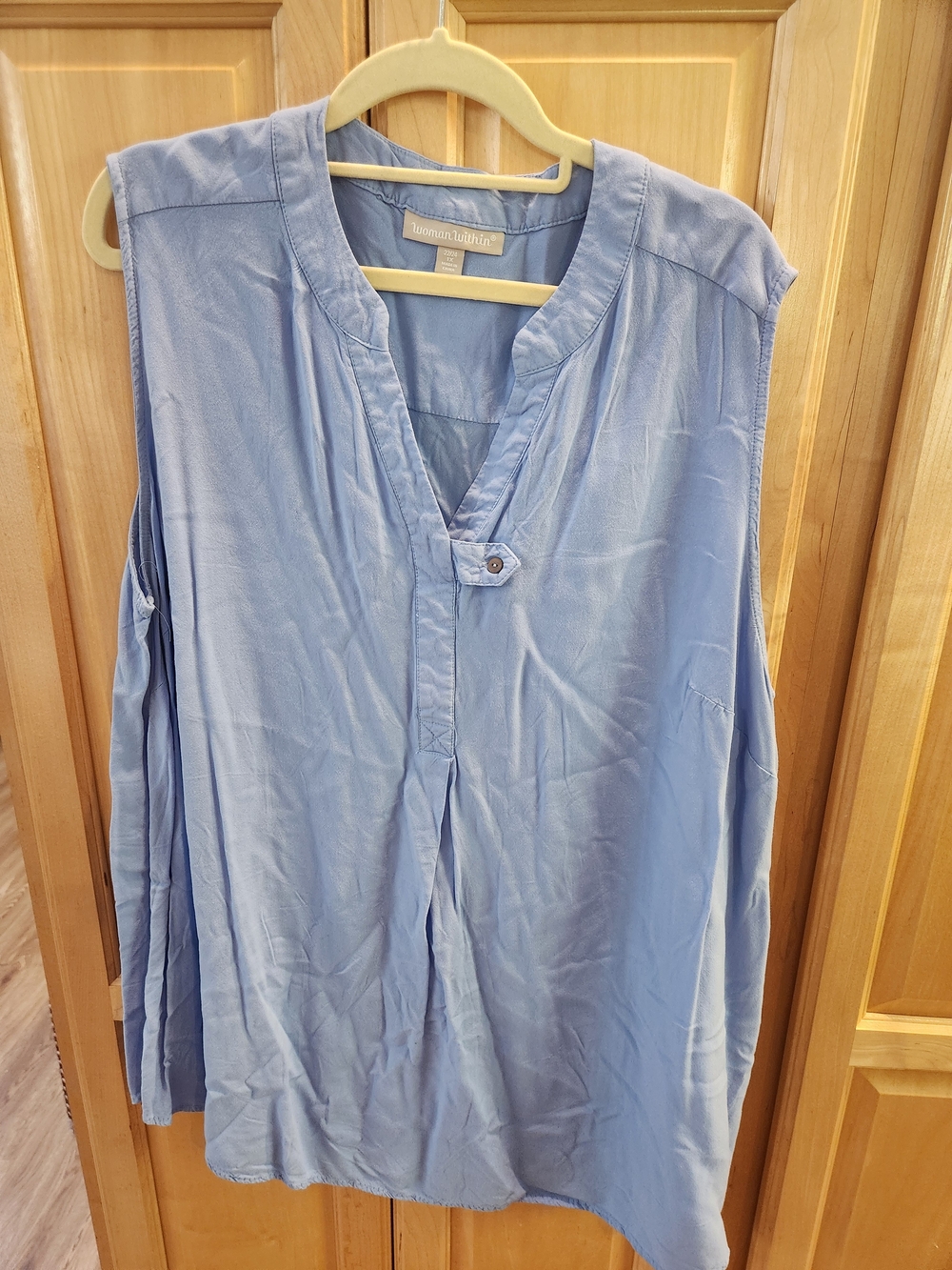 Woman Within Light Blue Sleeveless V-Neck Tunic Top